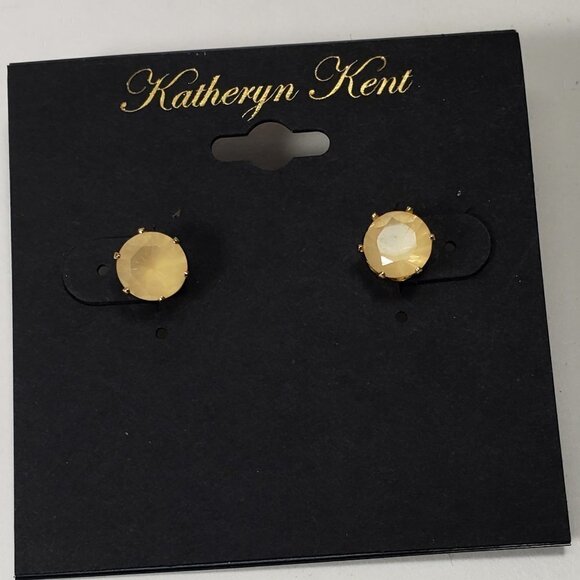 KATHERYN KENT, Stylished Gold-tone & Tan Stone Stud Earrings - Fashion Jewelry - Picture 1 of 8